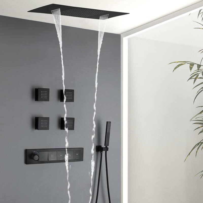 Modland Square Digital Rain and Waterfall Shower System with High-pressure Handheld Showerhead & 4 Massage Jets