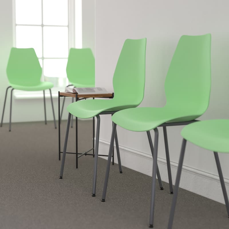 HERCULES Series Stack Chair with Lumbar Support and Silver Frame - Green