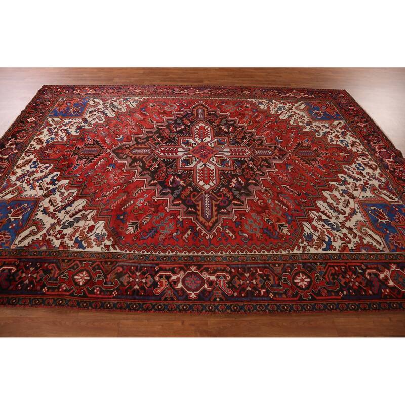 Hand Knotted Oriental 100% Wool Carpet Traditional Medallion Red Heriz Area Rug - 10' 10'' X 8' 1''