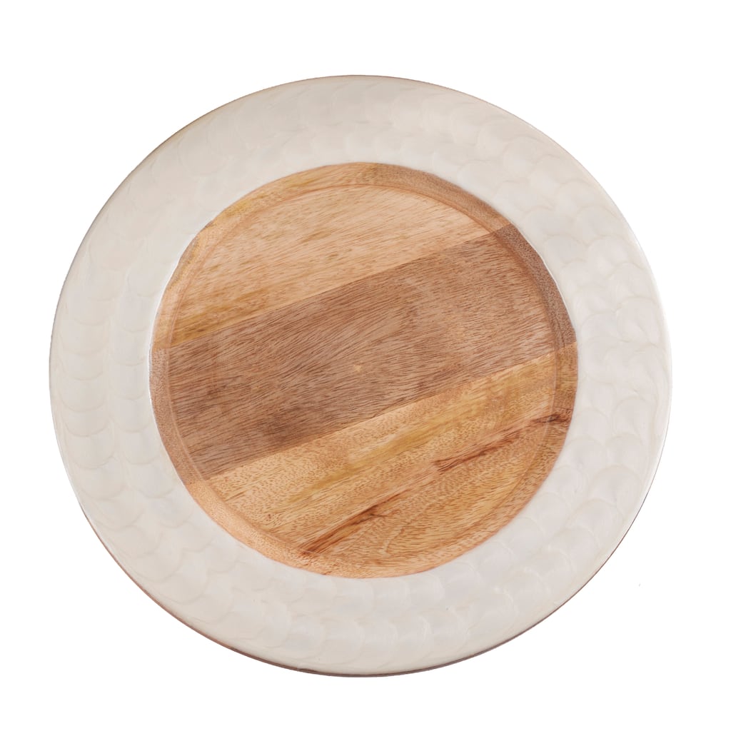 Mango Wood Decorative Charger Plates with White Rim (Set of 4) - Round Table Chargers for Dining & Entertaining, 13"