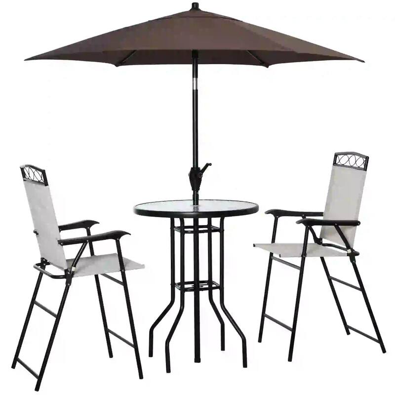 4PCS Patio Dining Set, Folding Chairs, Umbrella, Glass Table Outdoor