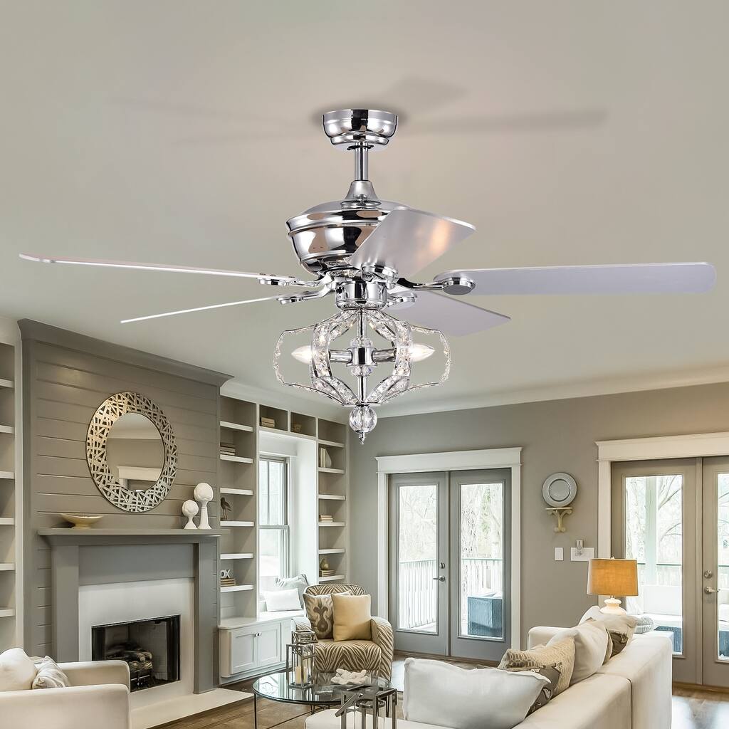 52 inch Chrome Crystal Reversible Ceiling Fan with Lights and Remote Control - 52 Inches