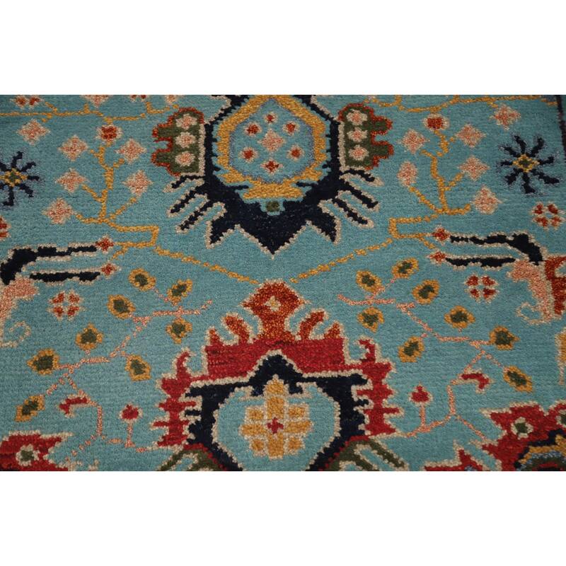 Hand Knotted Oriental 100% Wool Carpet Transitional All-Over Navy Blue & Blues Oushak Runner Rug - 7' 10'' X 2' 5''