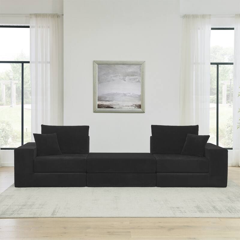Modular Cloud Sectional Couch, Modern Upholstered L-Shaped Sofa with Removable Ottoman