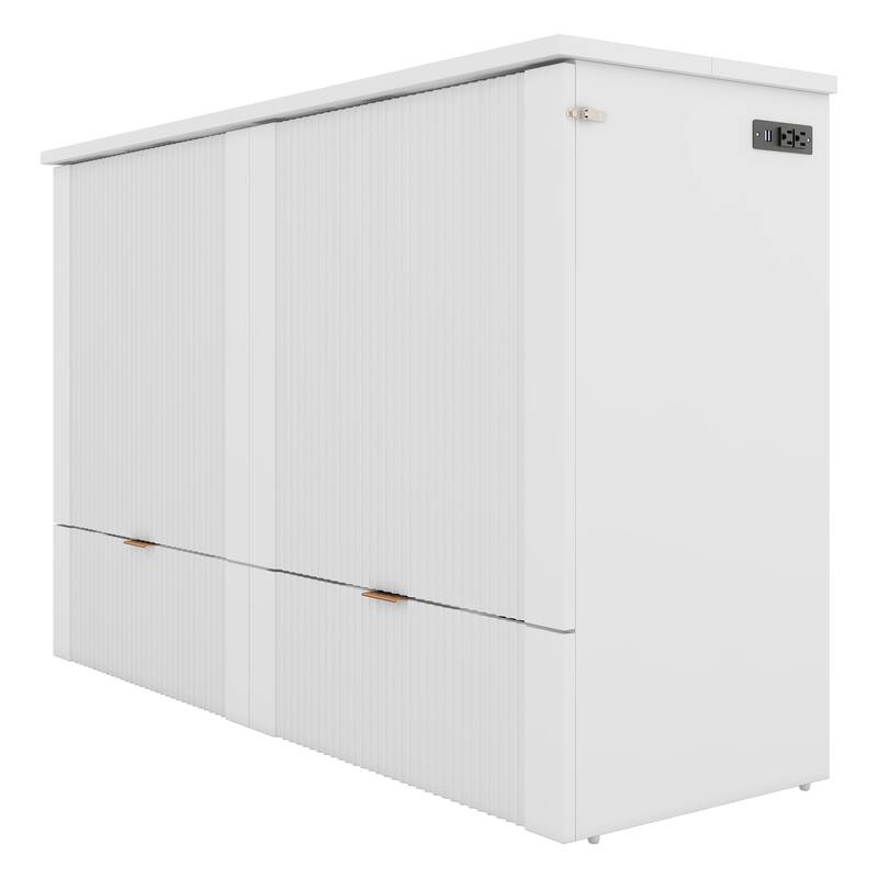 Space-Saving Full Size Murphy Bed with Pulley Structure, USB Ports, and Storage Drawer - Easy-to-Use Wall Bed