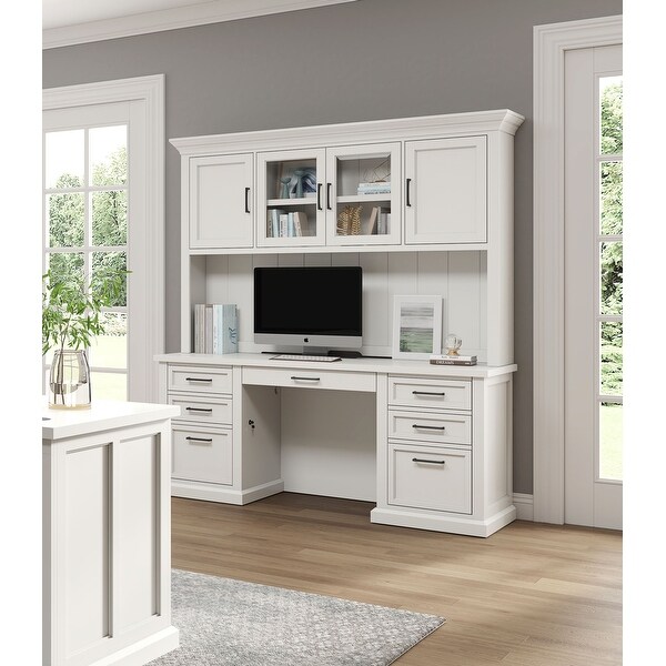 Distressed white desk with hutch sales