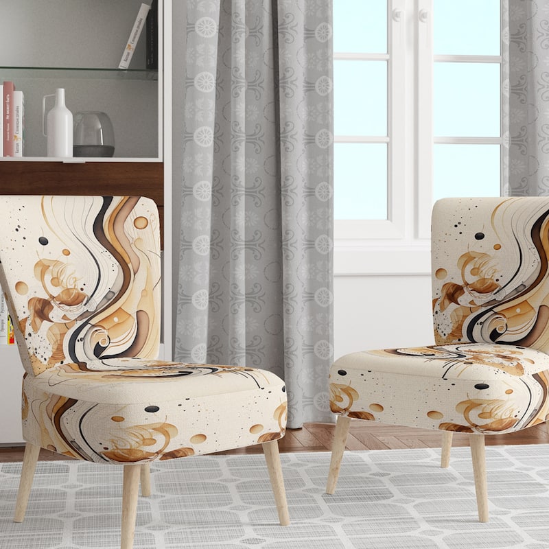 Designart "Brown And Black Movement IV" Upholstered Modern & Contemporary Accent Chair and Modern & Contemporary Arm Chair - Side Chair