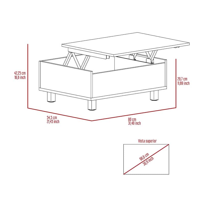 Rectangle Lift Top Coffee Table with Concealed Storage for iving Room