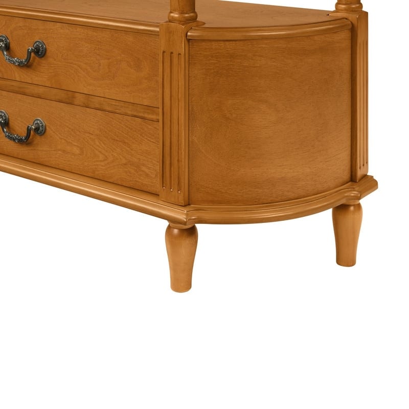 Retro 43" Curved Wood Console Table with 3 Drawers and Open Shelf, Sofa Table Behind Couch for Living Room and Hallway Storage