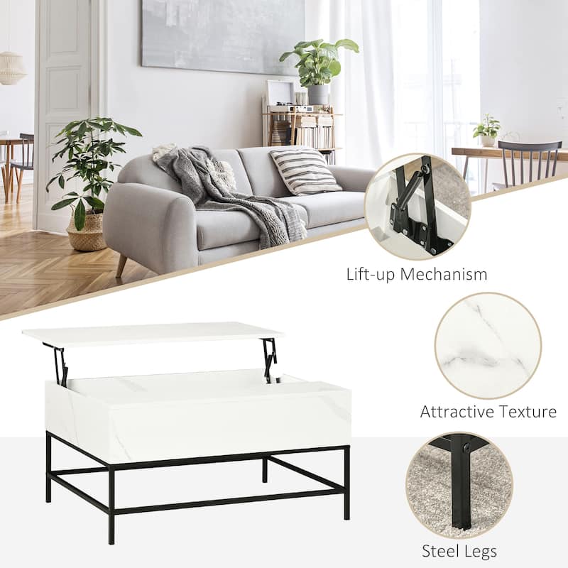 HOMCOM Lift Top Coffee Table with Hidden Storage Compartment and Steel Legs for Living Room