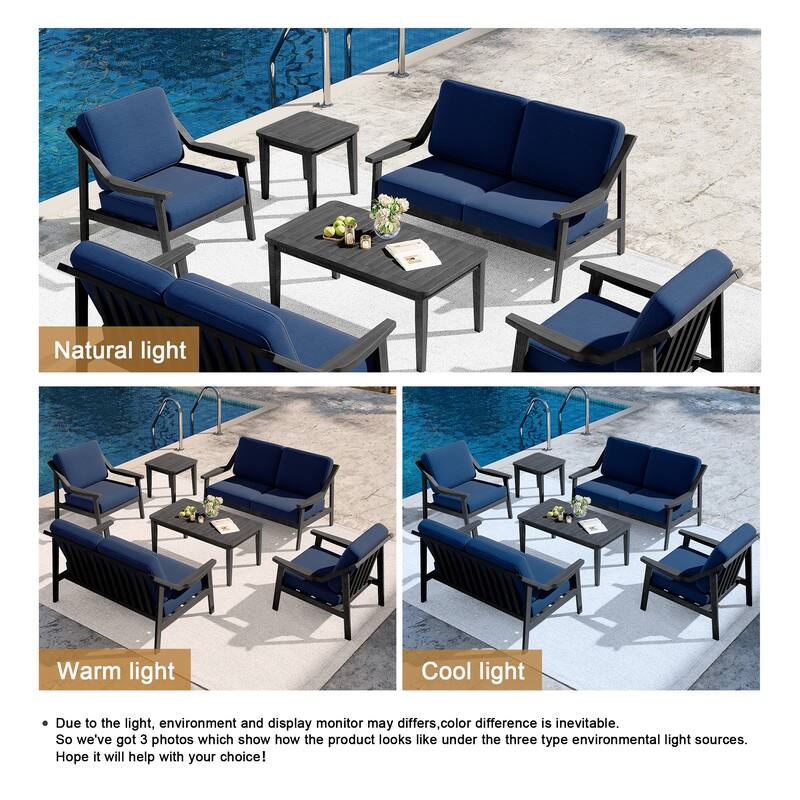 6-piece Adirondack Teak Patio Armchairs Loveseat Seating Conversation Set