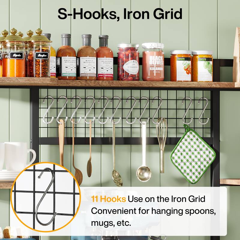5-Tier Large Kitchen Bakers Rack, 55" Storage Shelf with 11 Hooks
