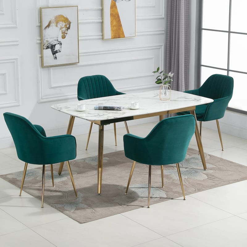 AVAWING Upholstered Velvet Dining Chairs Accent Arm Chairs Set of 4 - Green
