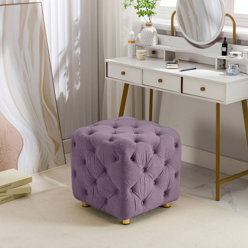 Modern Velvet Upholstered Square Tufted Ottoman by GDFStudio