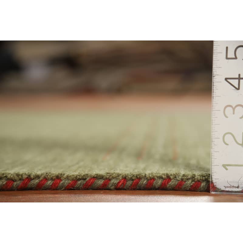 Modern Green Gabbeh Indian Rug Handmade Tribal Wool Carpet - 5'1" x 7'8"