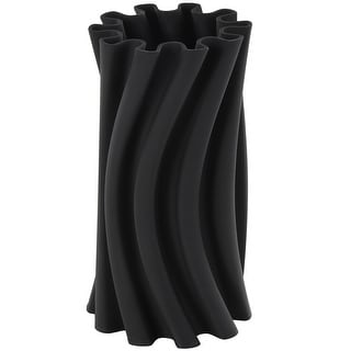Ceramic Abstract Curvy Ribbed Decorative Vase with Floral Shaped Rim ...