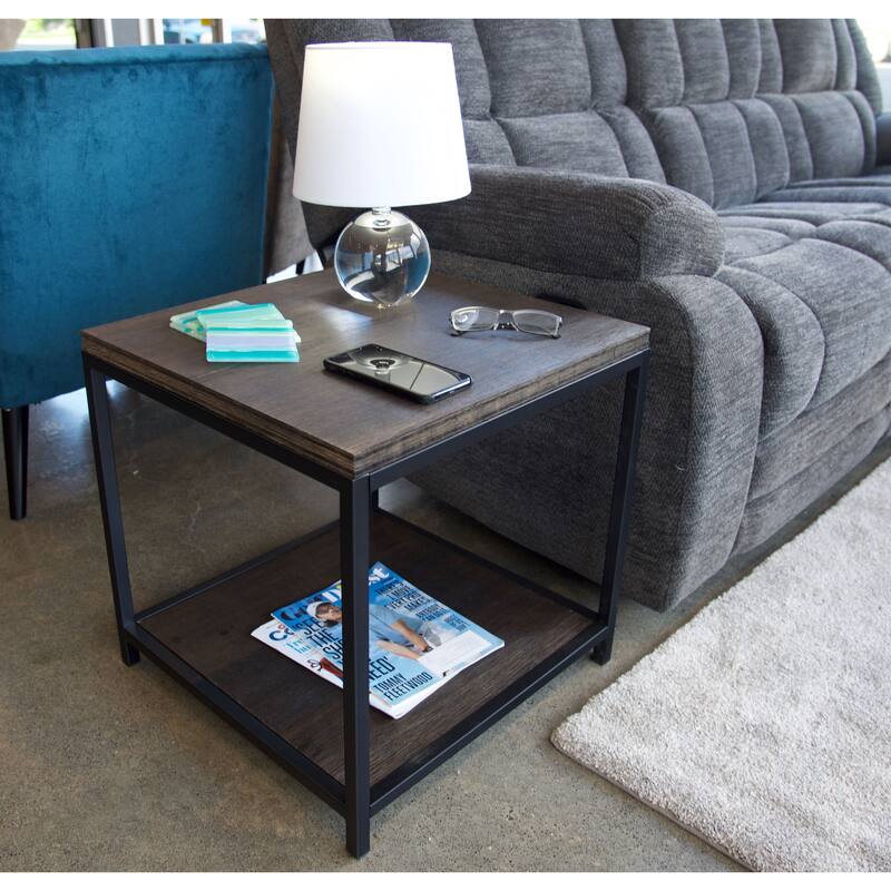 Eccostyle 2-Tier Solid Bamboo Steel Frame End Table - Brushed Brown - 20x20x20