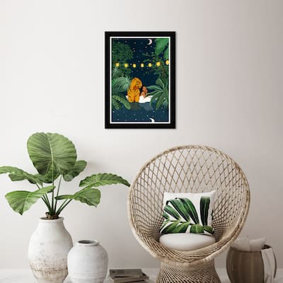 Wynwood Studio Prints Animals A Night In The Jungle Green and Dark Blue Bohemian & Eclectic Wall Art Canvas Print