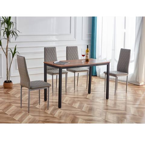 Set of 5 Retro Style Dining Table and Chair PU Elastic Fireproof Sponge Dining Table and Chair, Gray