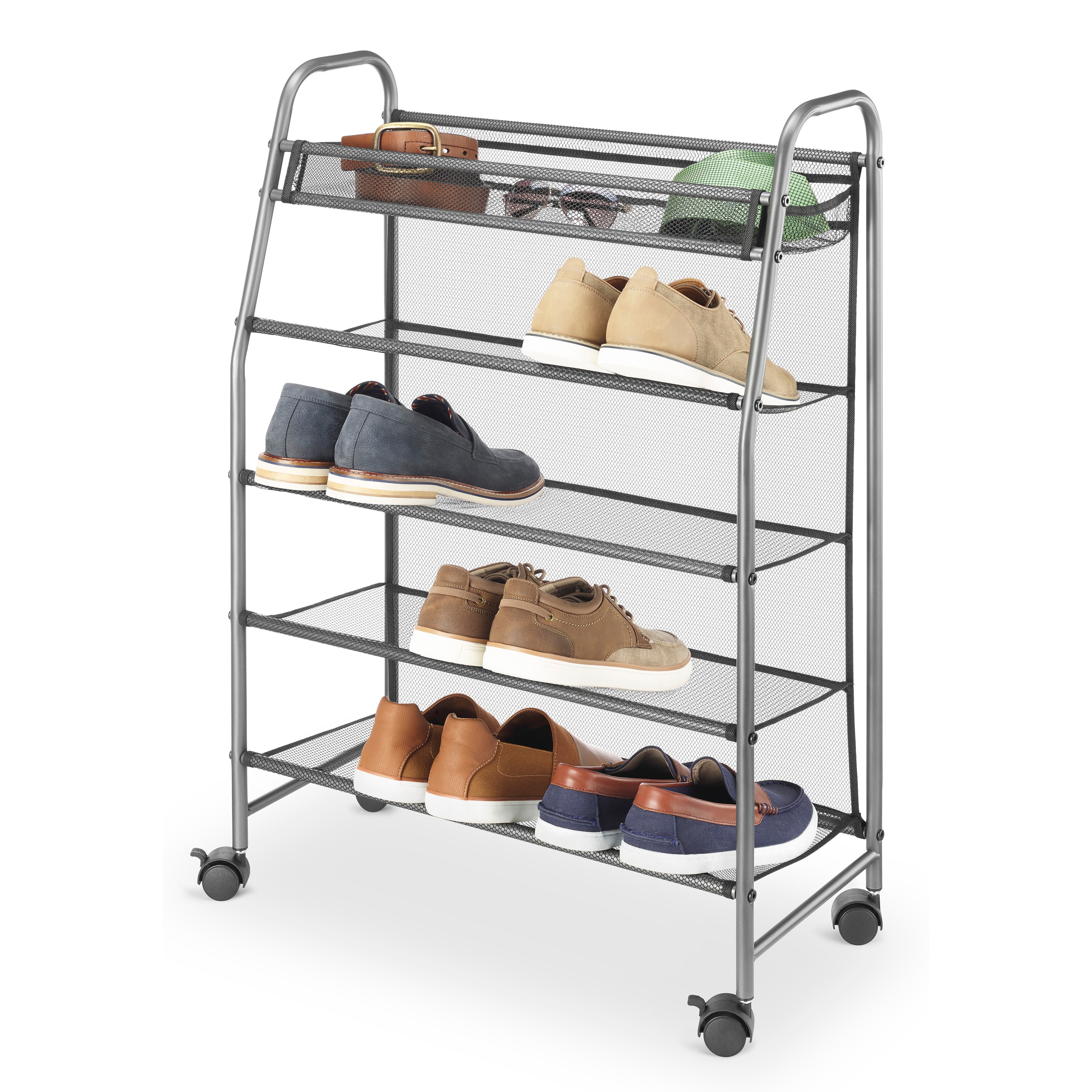 Whitmor 12-Pair Rolling Shoe Rack with Top Tray - Gray - On Sale - Bed Bath  & Beyond - 38311627