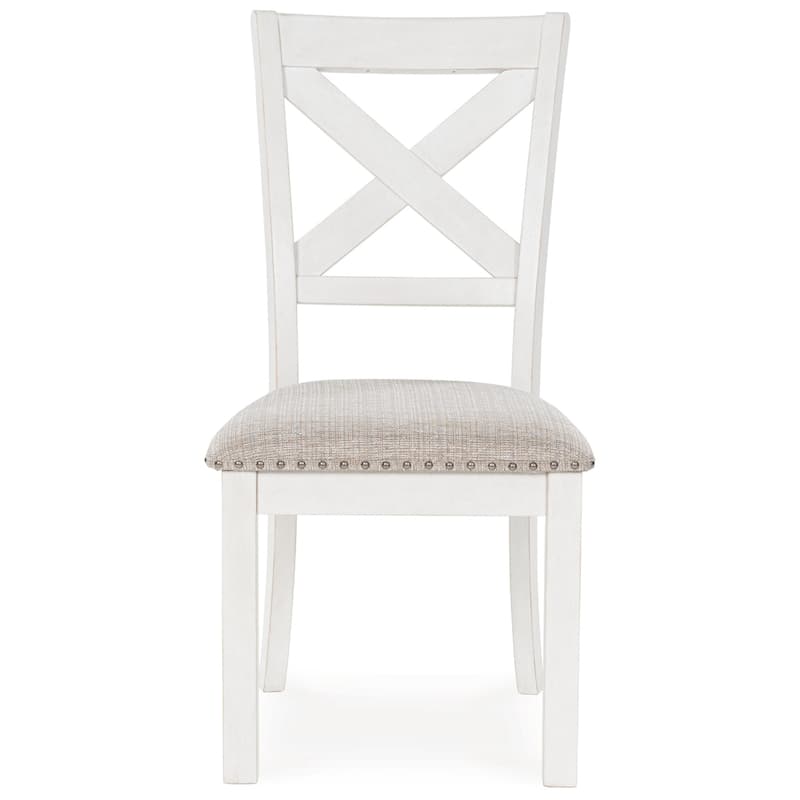 Lea Dining Side Chair Set of 2, Classic White Wood, Gray Polyester