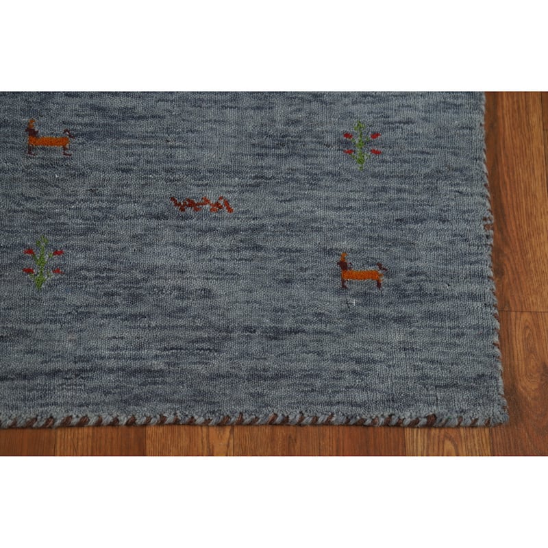 Tribal Blue Gabbeh Indian Rug Hand-Knotted Wool Carpet - 3'0" x 4'11"