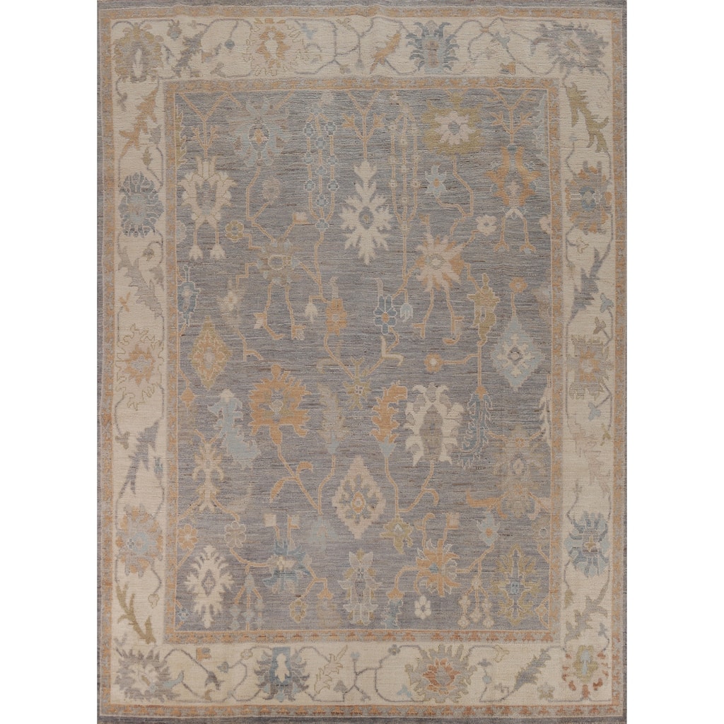 Hand Knotted Oriental 100% Wool Carpet Transitional All-Over Greys & Charcoal Oushak Area Rug - 9' 11'' X 8' 2''