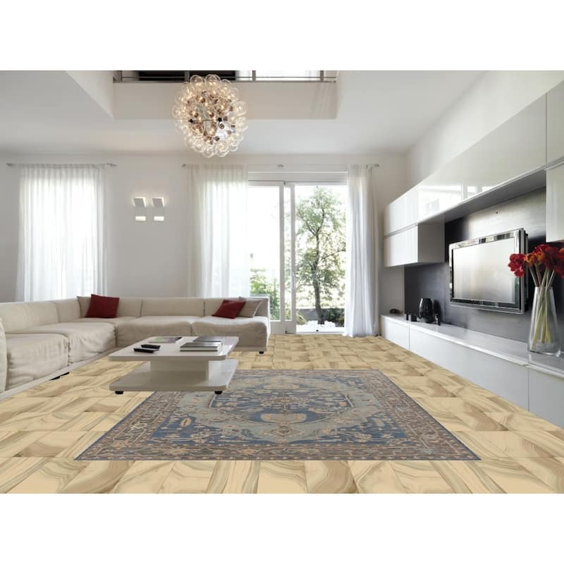 Hand Knotted Oriental 100% Wool Carpet Transitional Medallion Navy Blue & Blues Oushak Area Rug - 12' 1'' X 9' 1''