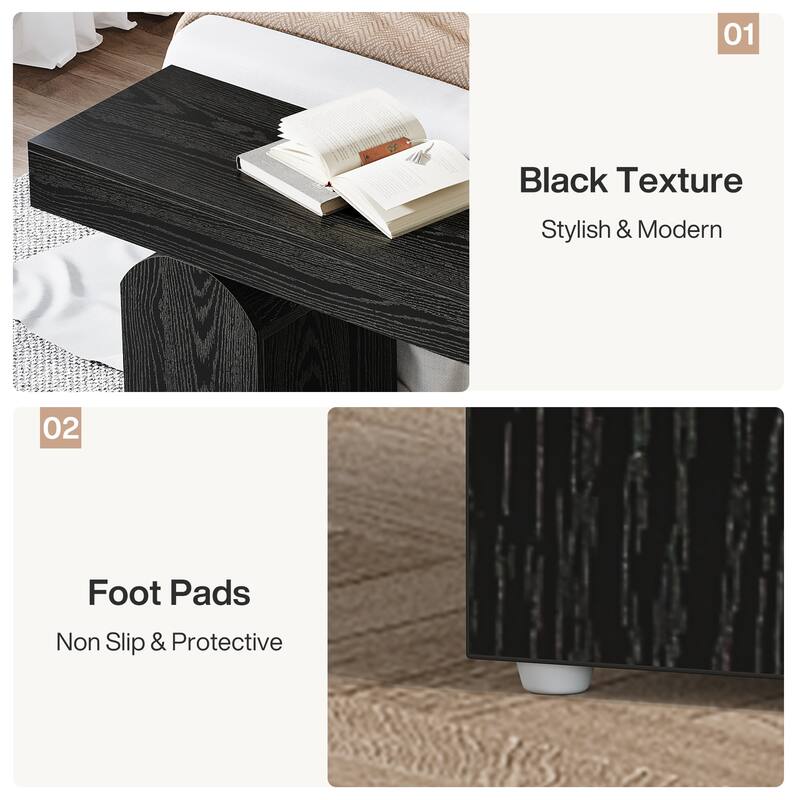 End of Bed Bench 59" Long Black Bedroom Bench for Bedroom