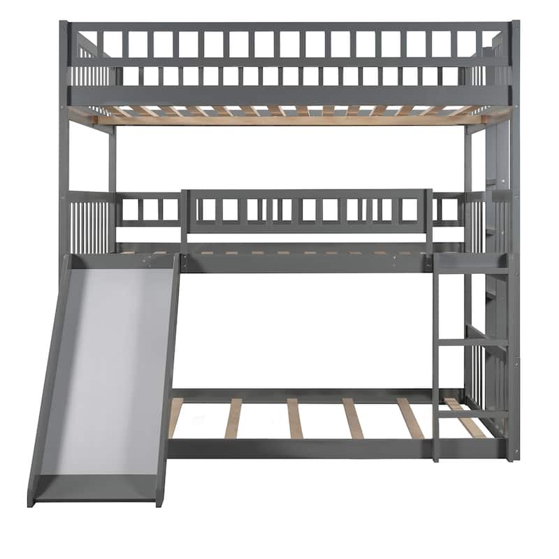 Convertible Full-Over-Full-Over-Full Triple Bunk Bed with Built-In Slide and Dual Ladders by Harper&Bright Designs