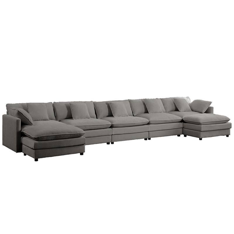 Mixoy 183''U-Shaped Chenille Modular Sectional Sofa,7-Seater Cloud Sleeper Deep Seat Couch with Ottoman and Thickened Cushions