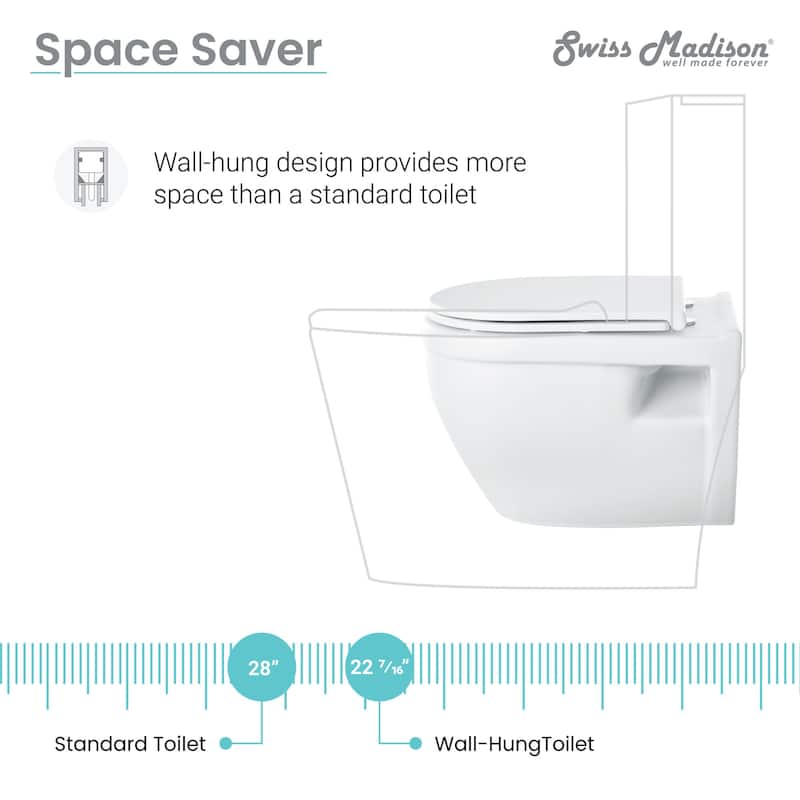 Swiss Madison Ivy Wall Mounted Elongated Toilet Bowl Only - Seat