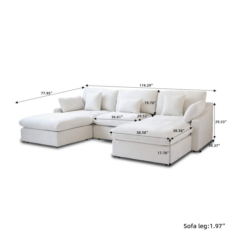 119'' Linen Upholstered Sectional Sofa 5 Seats U-shape Modular Couch