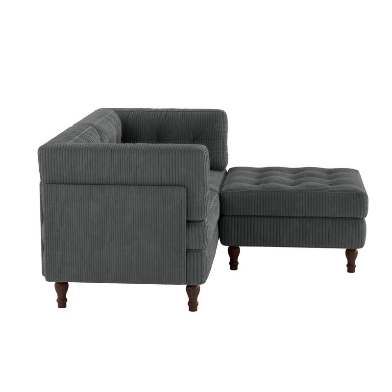 Corduroy Upholstered Modular Corner Sectional Sofa with Reversible Ottoman