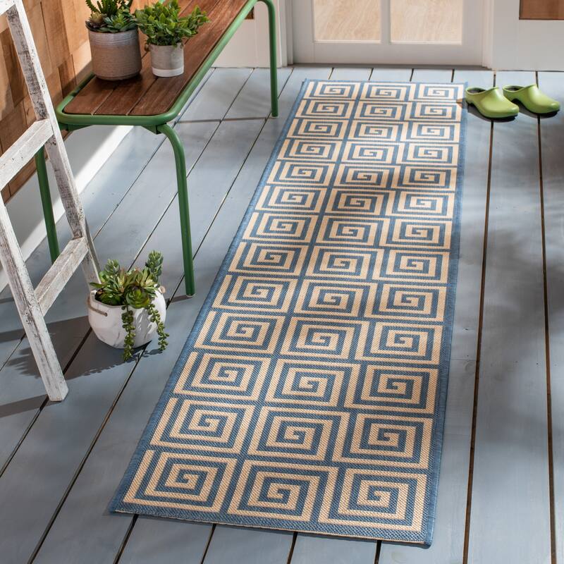SAFAVIEH Beach House Anarsija Indoor/ Outdoor Waterproof Patio Backyard Rug - 2'2" x 6' Runner - Cream/Blue