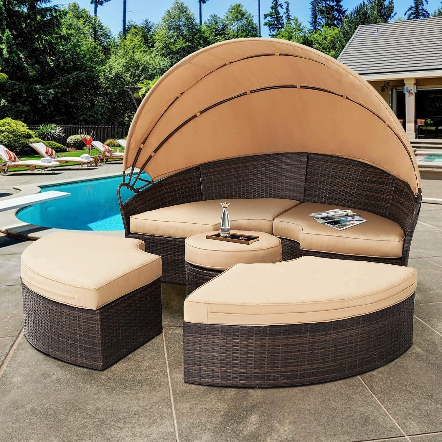 Round daybed shop with retractable canopy