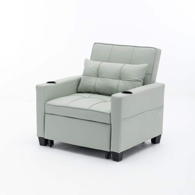Green Faux Leather Convertible Sofa Bed with USB Ports