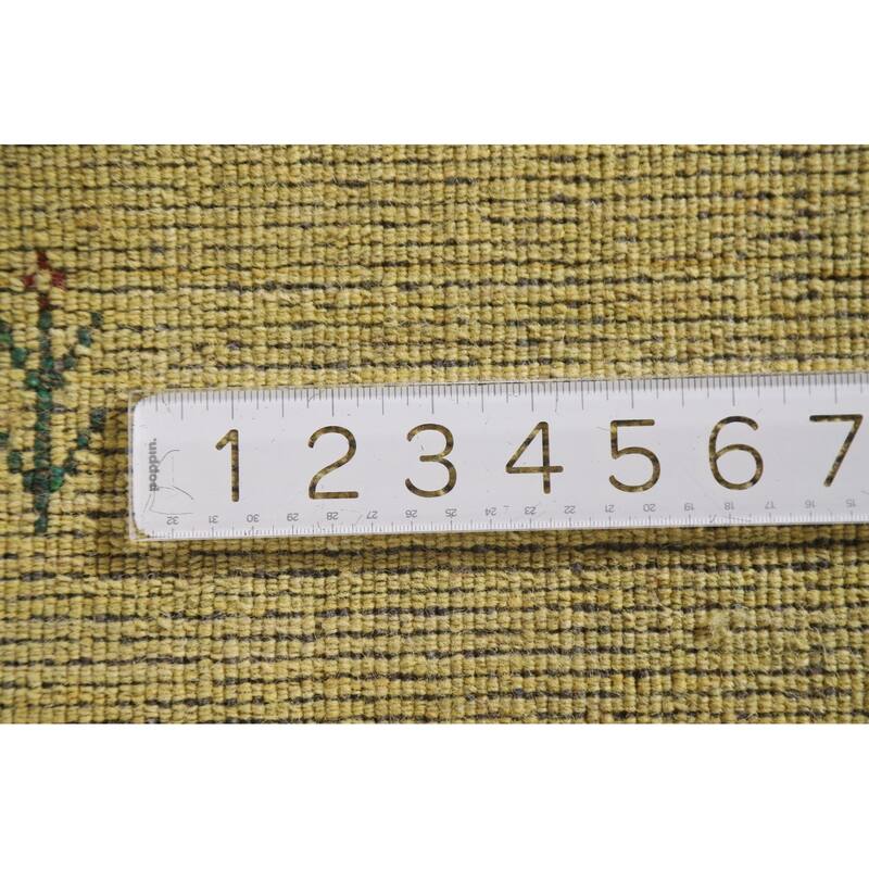 Tribal Gabbeh Area Rug Hand-knotted Green Wool Carpet - 3'2"x 4'11"