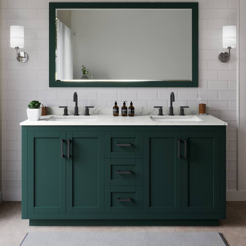 Wyndham Collection WCF292966D-QTZ-US3MXX Miranda 66" Free Standing - Green / Giotto Quartz Top / Matte Black Hardware