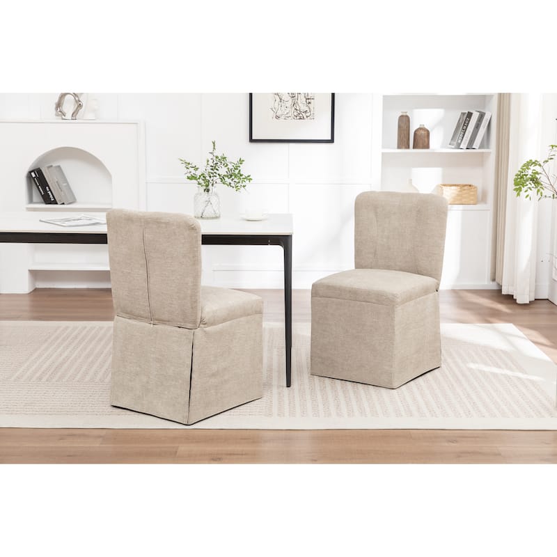 2-Piece Linen Dining Chairs, Modern Fabric Side Chairs,with Padded Seat and Backrest, Upholstered Armless Chairs