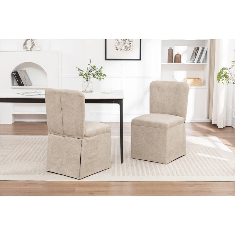 Modern Linen Dining Chairs, Armless Dining Chairs, with Upholstered Seat and Back, for Living Rooms, Set of 2, Brown