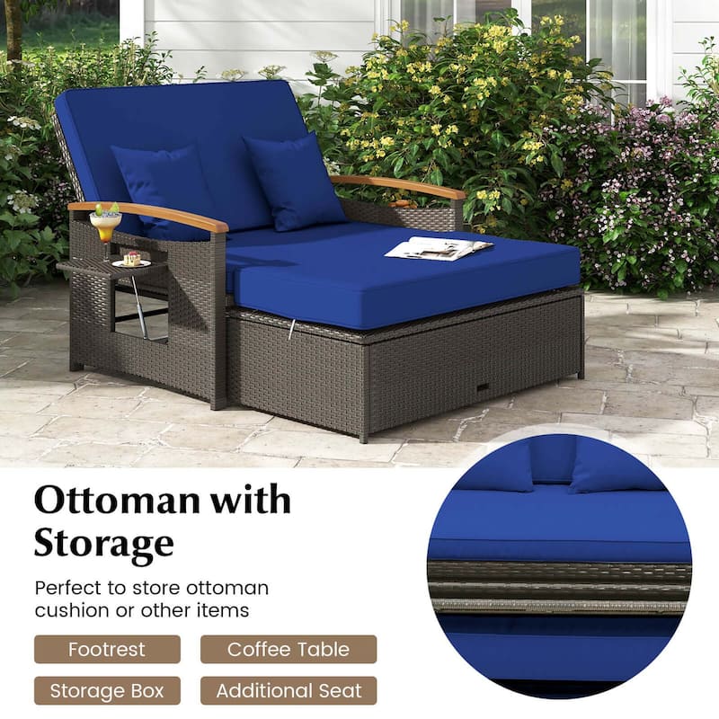 Costway Patio Rattan Daybed Set with Cushioned Loveseat & Storage - See Details