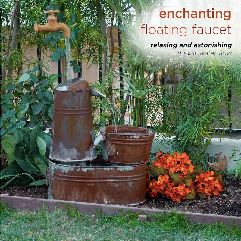 Alpine Corporation 34" Tall Outdoor Rustic Watering Can Fountain