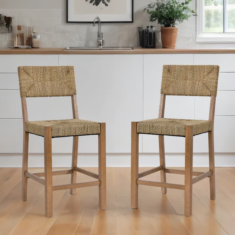Couture 24" Height Weave Seagrass Rattan Counter Stools - 17.6"W x 20.7"L x 39.4"H