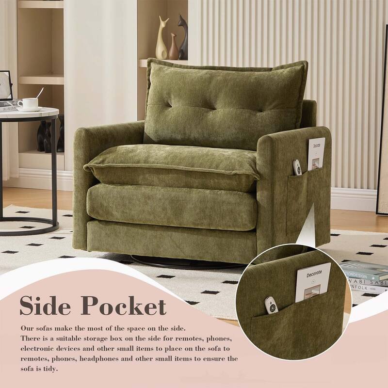 Modern Swivel Barrel Chair with Thick Padding,Metal Base,for Living Room and Bedroom