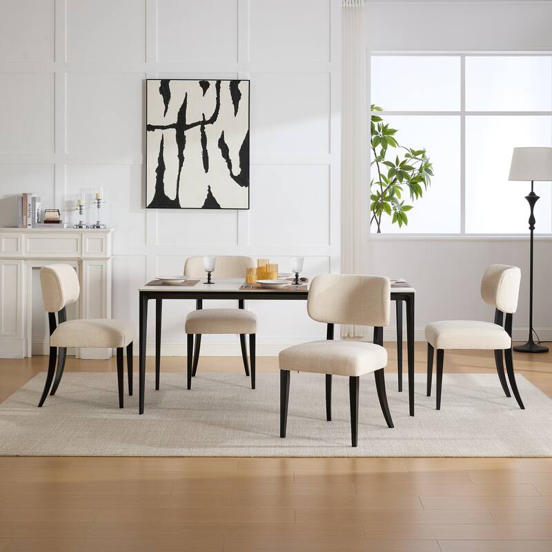 Upholstered Chair Cream Dining Chair Kitchen Chair Side Chair Accent Chair Reception Chair with Wood Legs