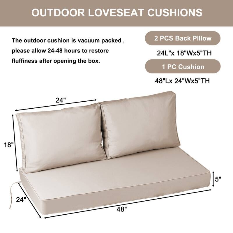 Outdoor Loveseat Cushion Set (Set of 1 Seats,48x24in, 2 Backs,24x18in )