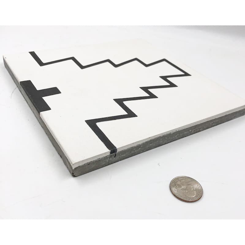 Handmade 8x8 Midar in White and Black Cement Tile (Morocco)