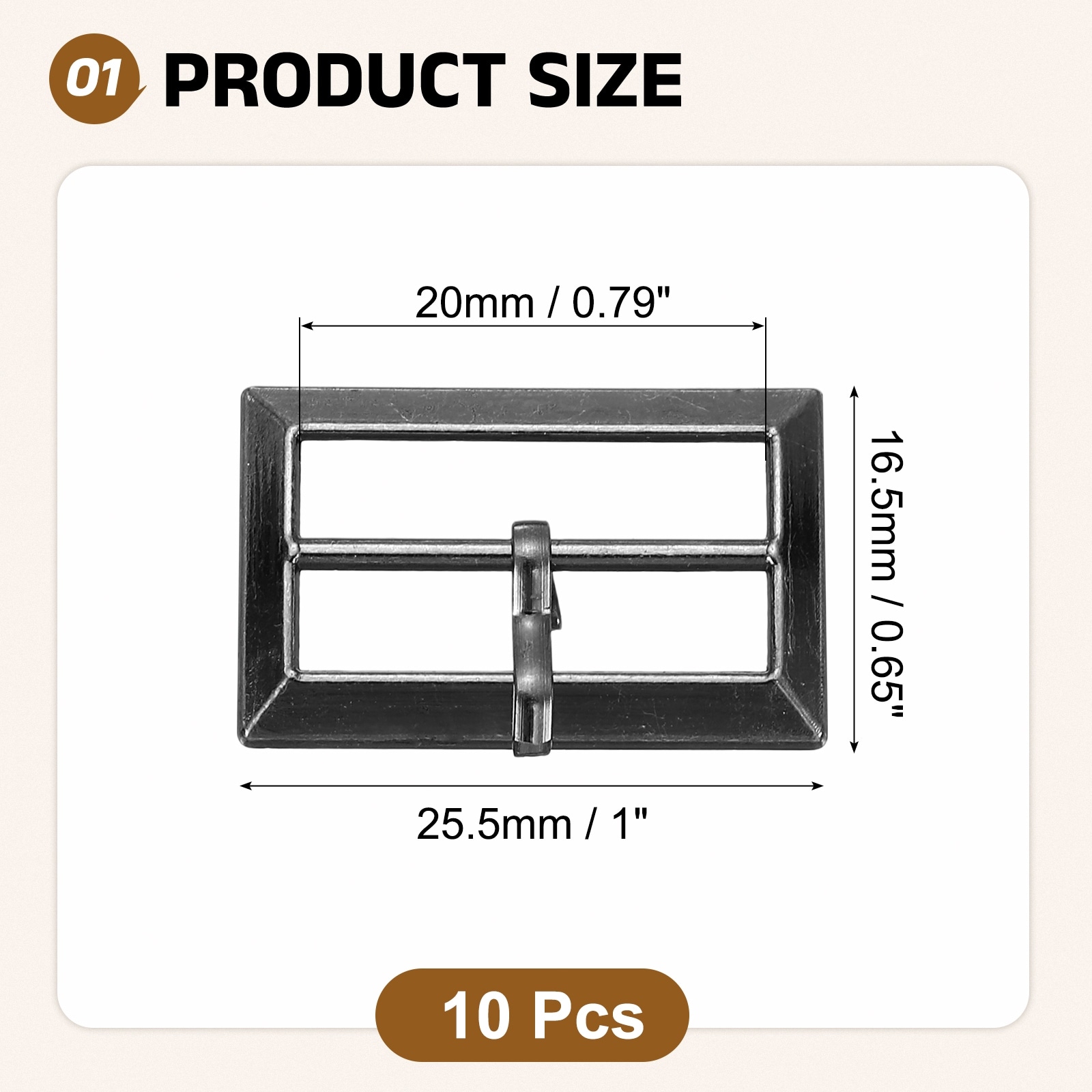 10Pcs Single Prong Belt Buckle, 0.7", 0.9", 1.1" Adjustable Rectangle Roller Buckles for Purse Bag Leather Craft