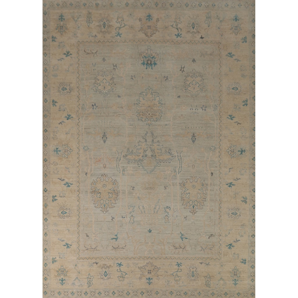 Hand Knotted Oriental 100% Wool Carpet Transitional All-Over Beige & Ivories Oushak Area Rug - 10' 6'' X 8' 2''